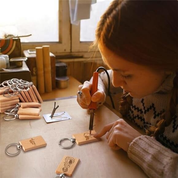 50Pcs Natural Wood Slices-Wooden Keychain Blanks Unfinished Wood Slice - Picture 5 of 8